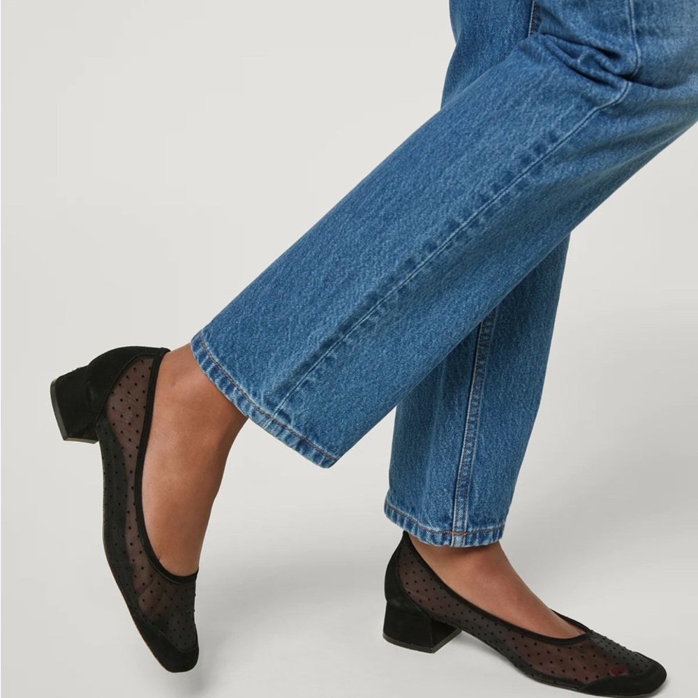 Rouje Black Mesh Block Heel Shoes